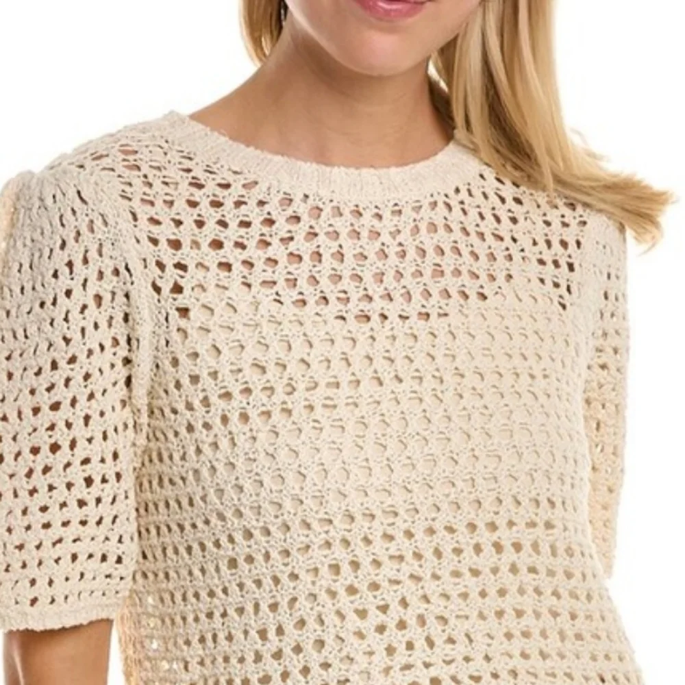 Joie Cream Open Weave Mesh Puffy Sleeves Fairycore Coquette sz Small